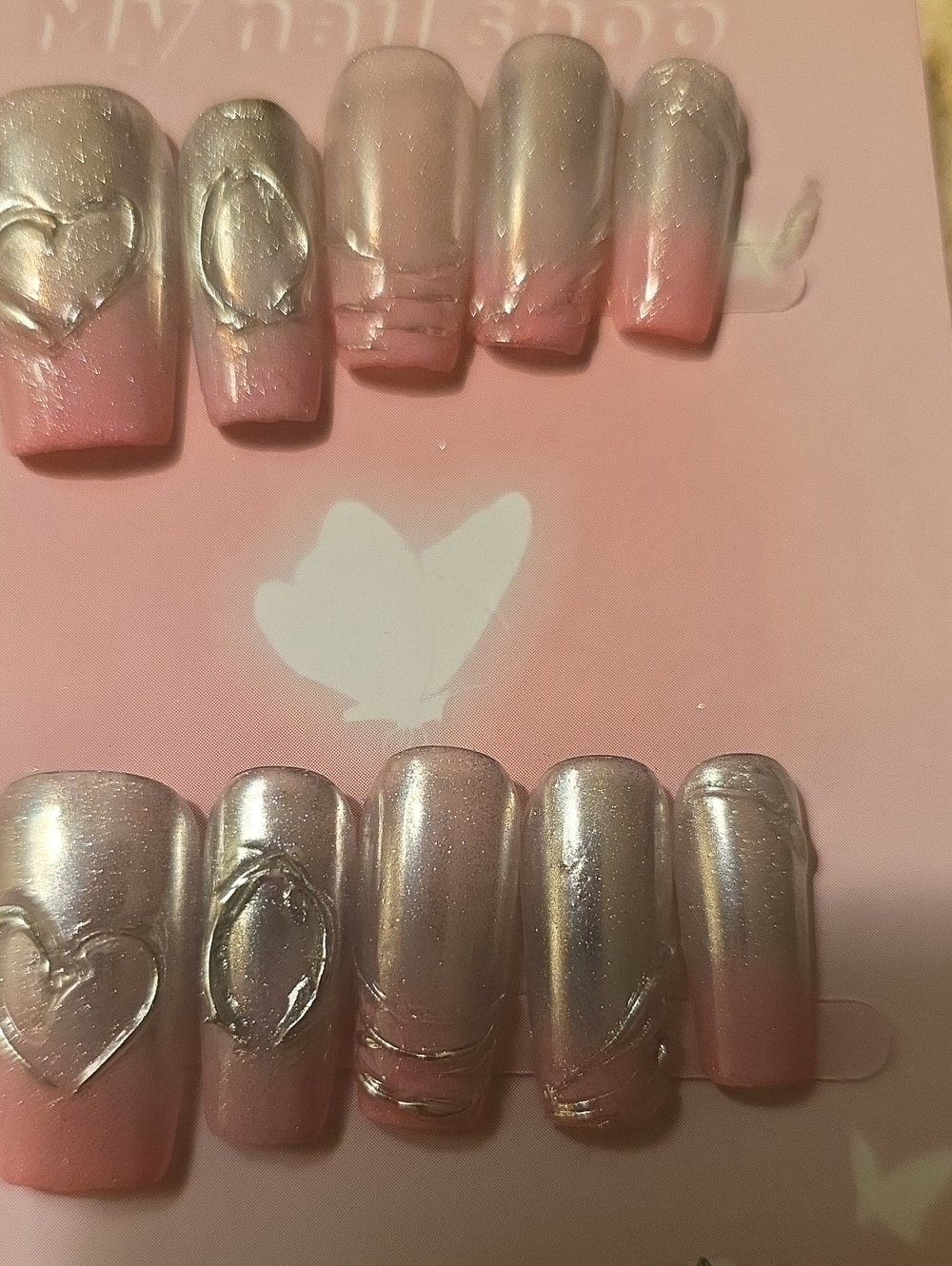 Pink and Silver Ombre Press-On Nails - Size Large